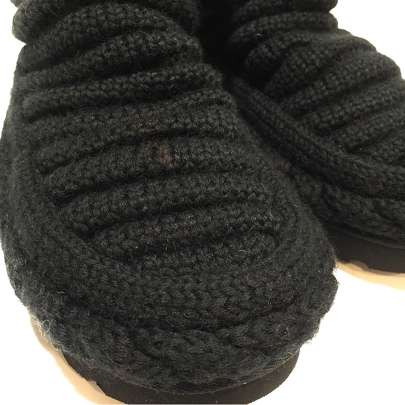 UGG CLASSIC MINI CHUNKY CABLE KNIT BOOTS -BLACK - WOMEN’S US 8 -NEW - Picture 6 of 9